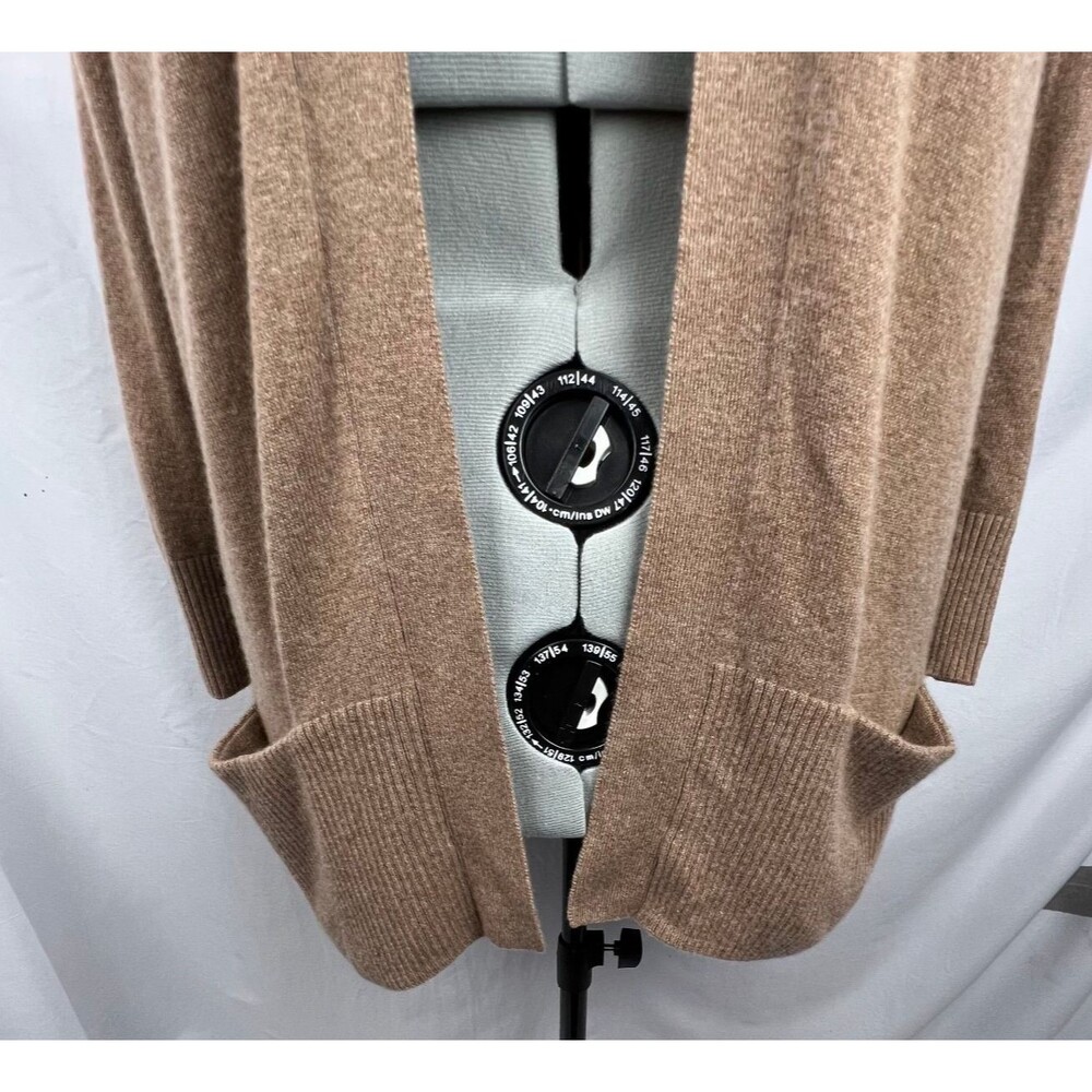 L.L.BEAN Women 2X 100% Cashmere Cardigan Sweater Camel Tan Open Front Pockets - Picture 3 of 12